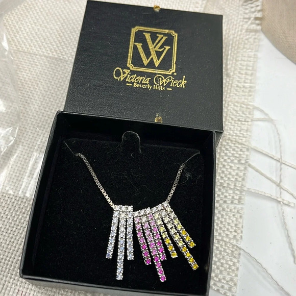 Victoria Wieck 925 Sterling Silver Multi-Gemstone Statement Necklace 🌈 - Picture 1 of 17